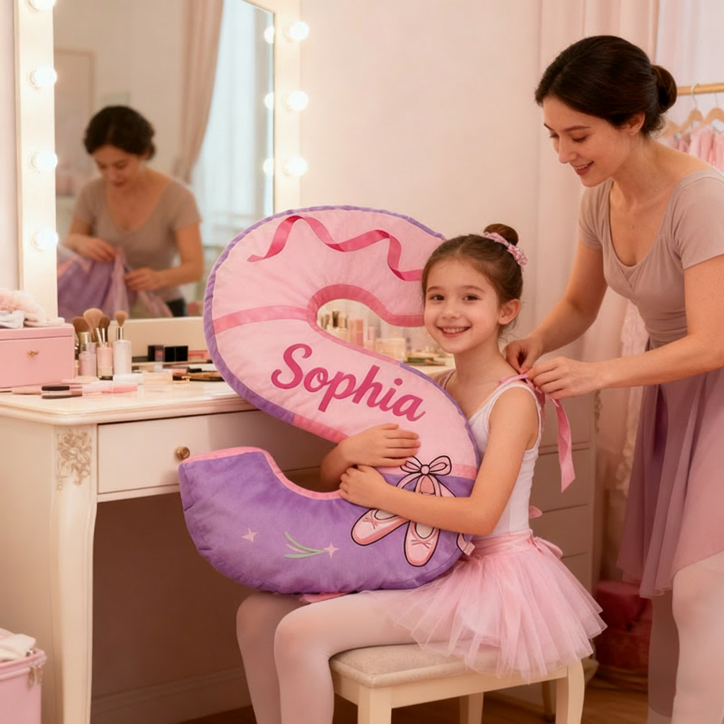 Personalized Ballet Shoes Pillow With Your Own Name Soft Stuffed Toy for Kids Unique Decorative Cushion for Girls' Room