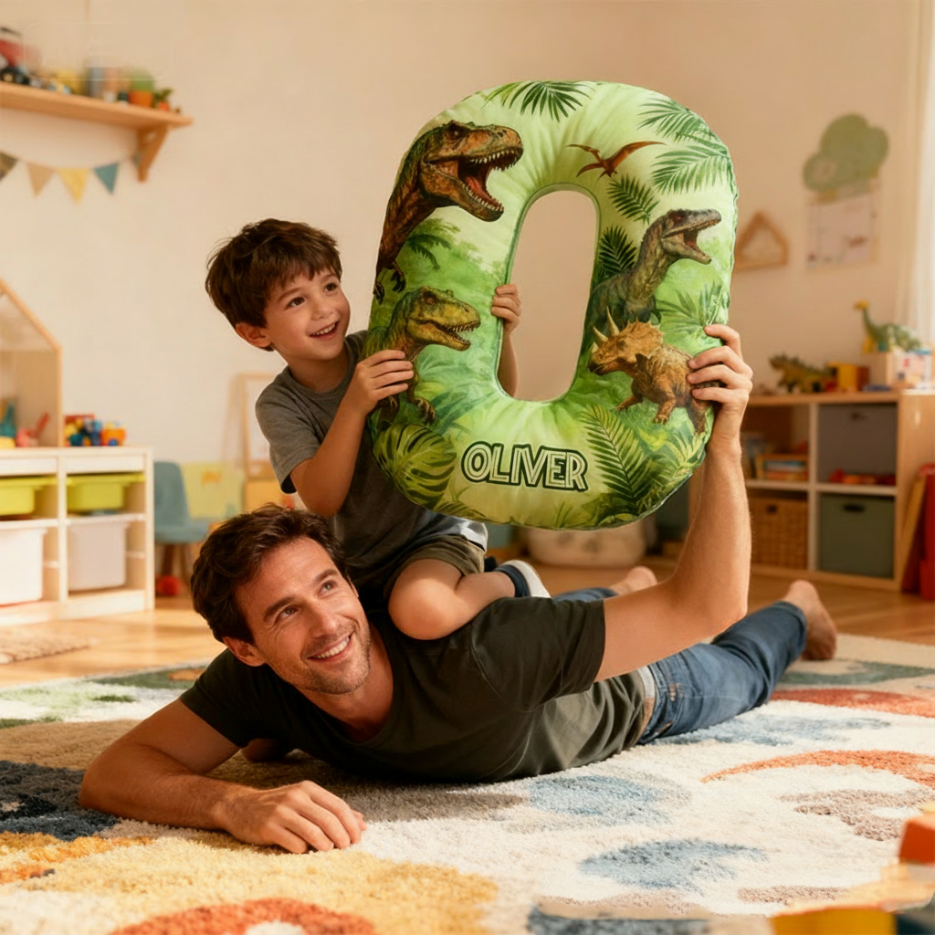 Personalized Dinosaur Alphabet Shaped Pillow for Dinosaur Movie Lovers Initial Pillow Christmas Gift for Boys Kids