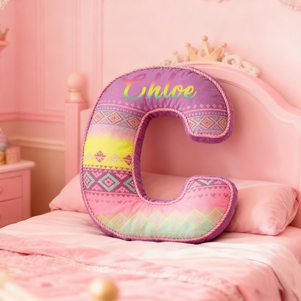 Personalized 26 Letters Pillow with Pastel Colors Geometric Patterns Soft Texture and Whimsical Boho Design  Graphic 3D Print Pillow 