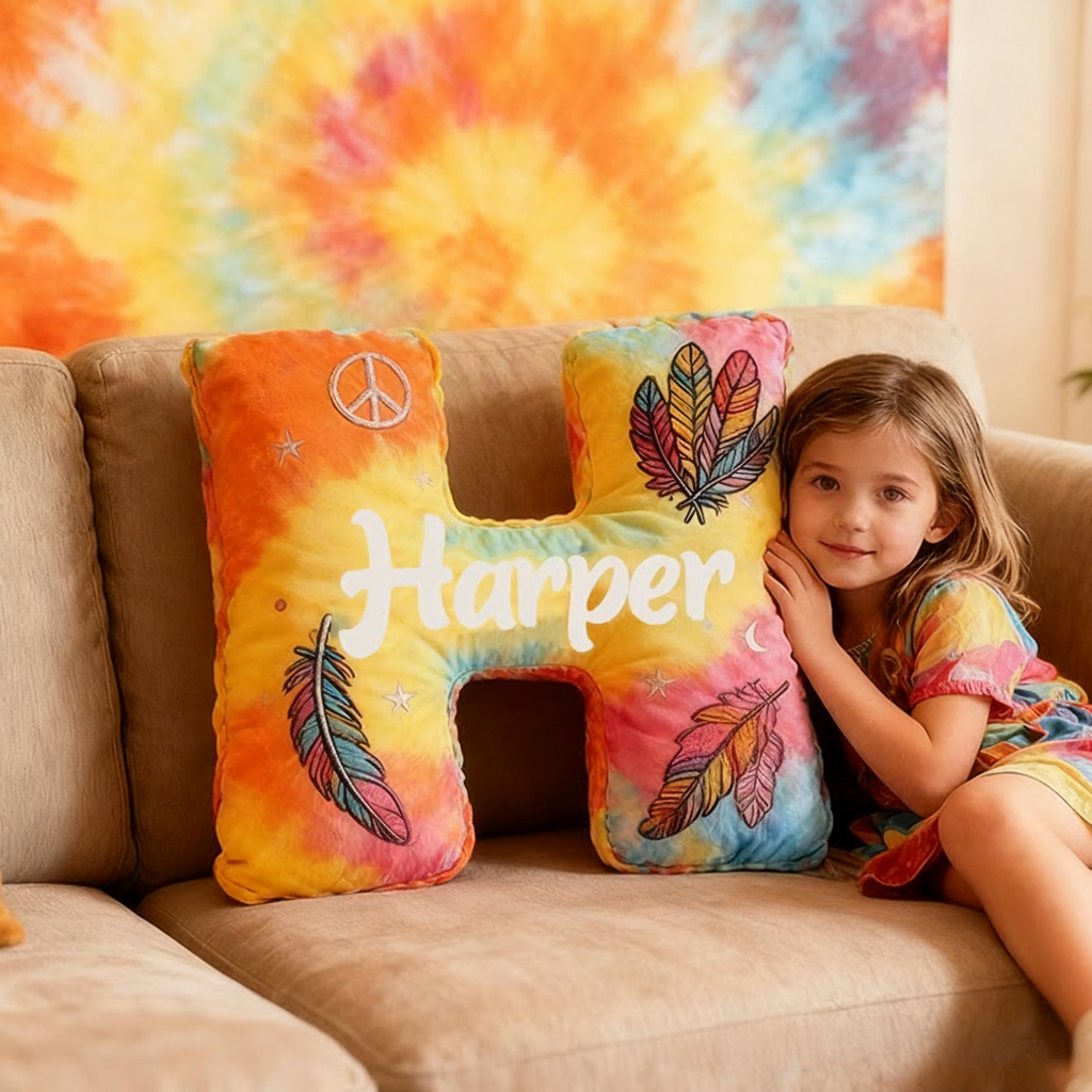 Personalized Colorful 26 Letters Cute Pillow Beautiful Hippie Letter Custom Hippie Pillow Christmas Gift for Kids