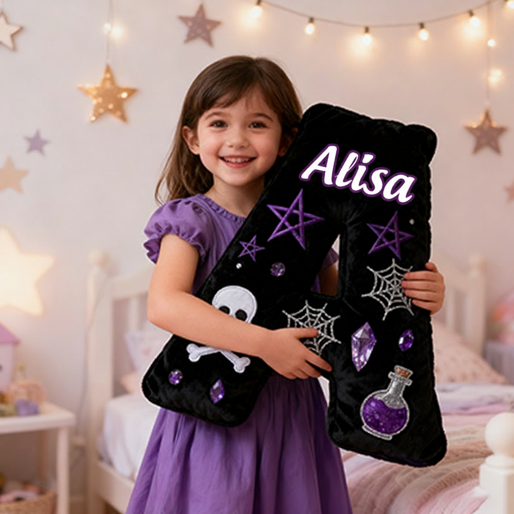 Personalized Witchy Christmas Gift Pillow with Skulls Potions Spiderwebs Stars Moons and Magical Gothic Design Graphic 3D Print Pillow for Kids