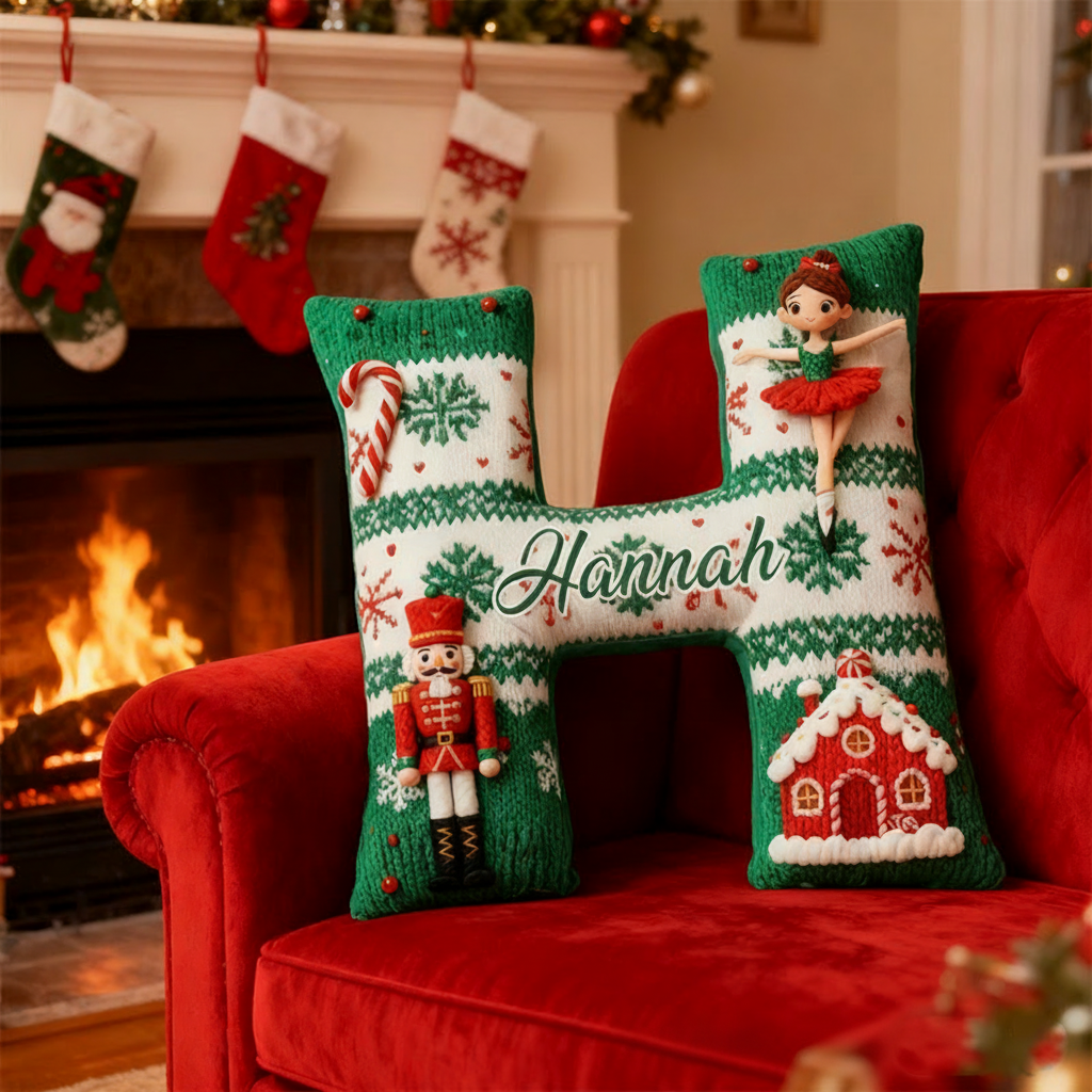 Personalized Graphic 3D Print Nutcracker Ballet Warmth Alphabet Shaped Pillow for Dance Lovers Initial Pillow Christmas Gift for Kids