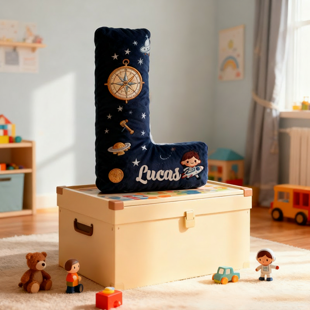 Personalized Space Themed Christmas Gift Pillow with Stars Moon Spaceship Compass Telescope and Astronaut Design Graphic 3D Print Pillow