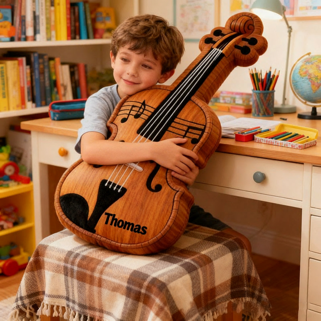 Personalized Graphic 3D Print Violin Pillow With Your Own Name Soft Stuffed Toy for Kids Music Lovers Unique Decorative Cushion for Room and Music Room
