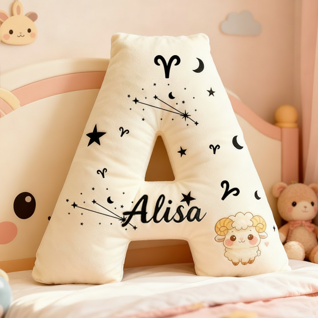 Personalized Zodiac Pillow with Constellations Zodiac Symbols Stars Moons and Cute Ram Design for a Cozy Astrological Touch Graphic 3D Print Pillow