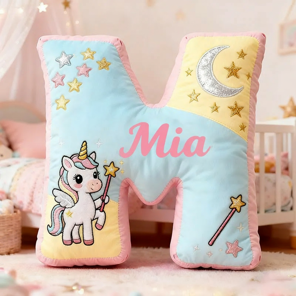 Personalized Graphic 3D Print Magic Horse Pillow with Your Own Name Soft Stuffed Toy for Kids Unique Decorative Cushion for Girls' Room