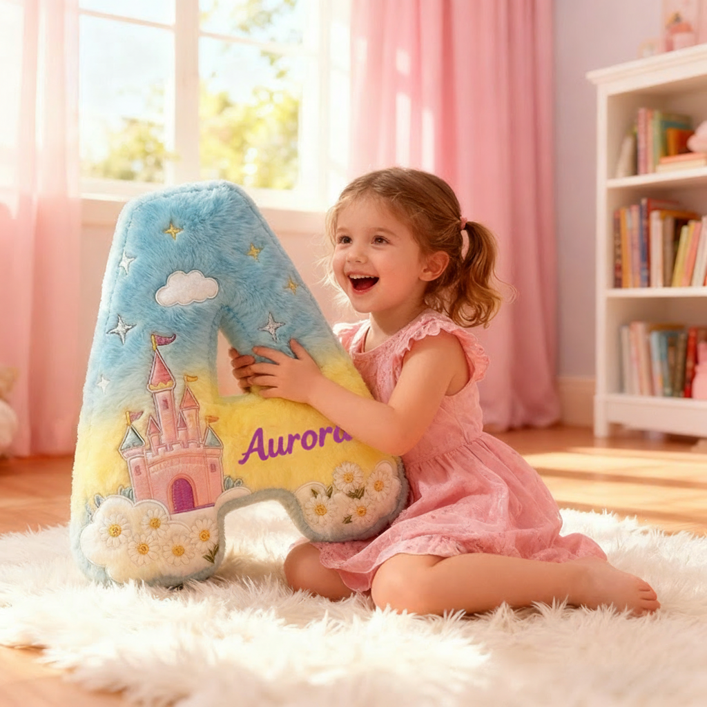 Personalized Graphic 3D Print Magic Castle Letter Pillow with Your Own Name Soft Stuffed Toy for Kids Unique Decorative Cushion for Girls' Room