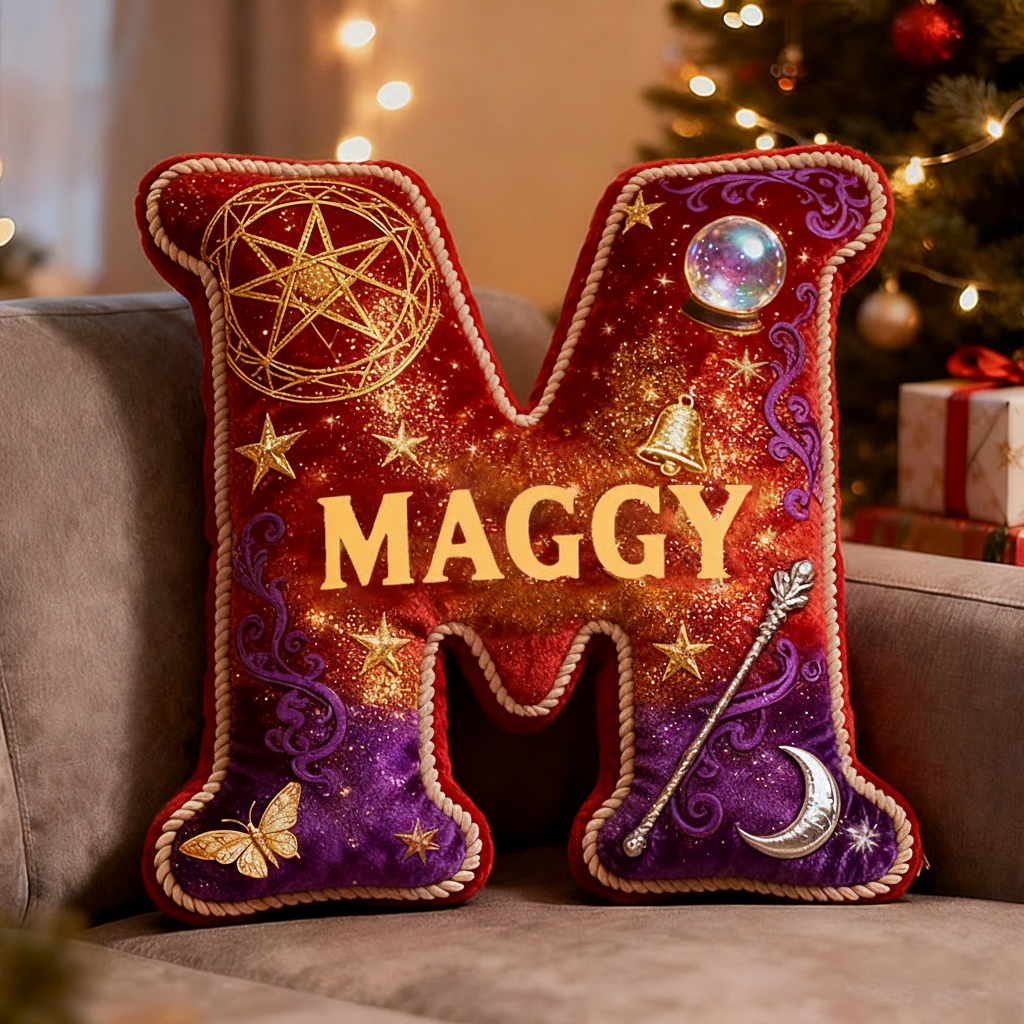 Personalized Mysterious Wizard Pillow Decorated with Magic Wand Pentagram Crystal Ball Graphic 3D Print Pillow for Kids and Magic Lovers