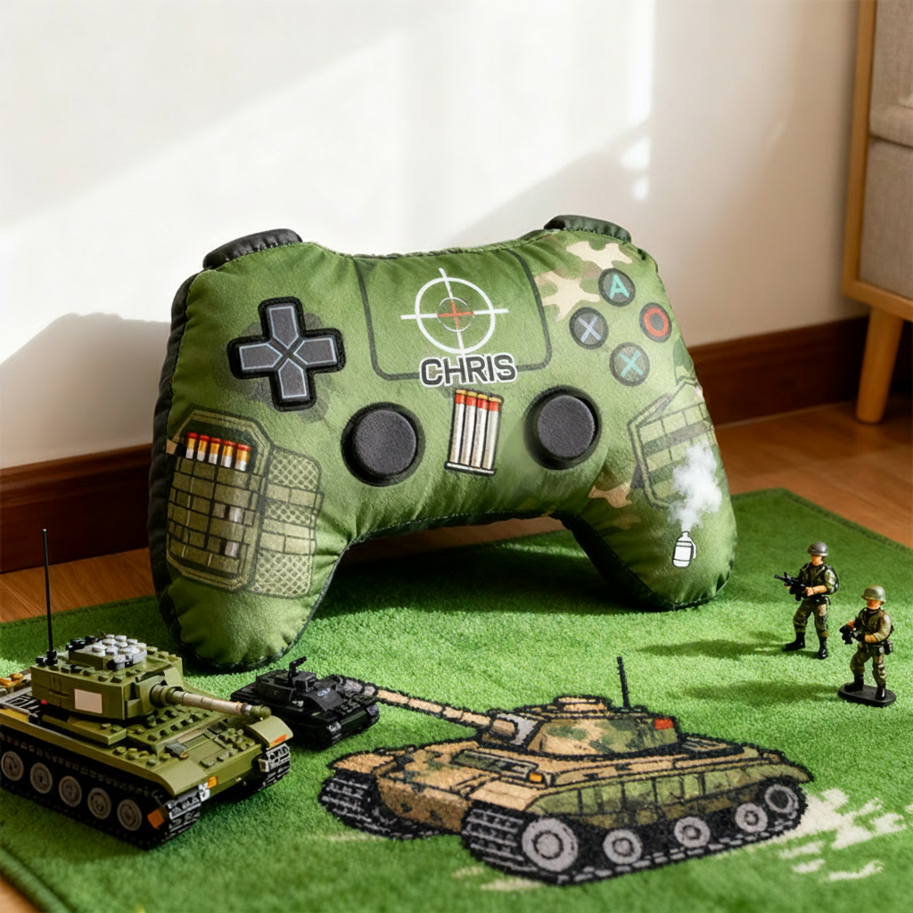 Personalized Graphic 3D Print FPS Style Game Controller Shaped Pillow for Game Lovers Plush Pillow Christmas Gift for Kids