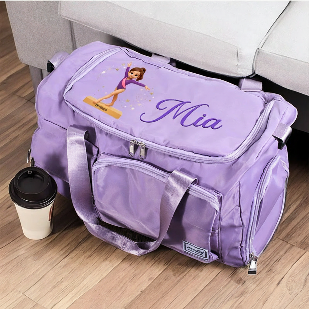 Personalized Gymnastic Girl Waterproof Large Travel Duffle Bag Dance Bag with Shoe Compartment and Shoulder Strap for Dance Lover