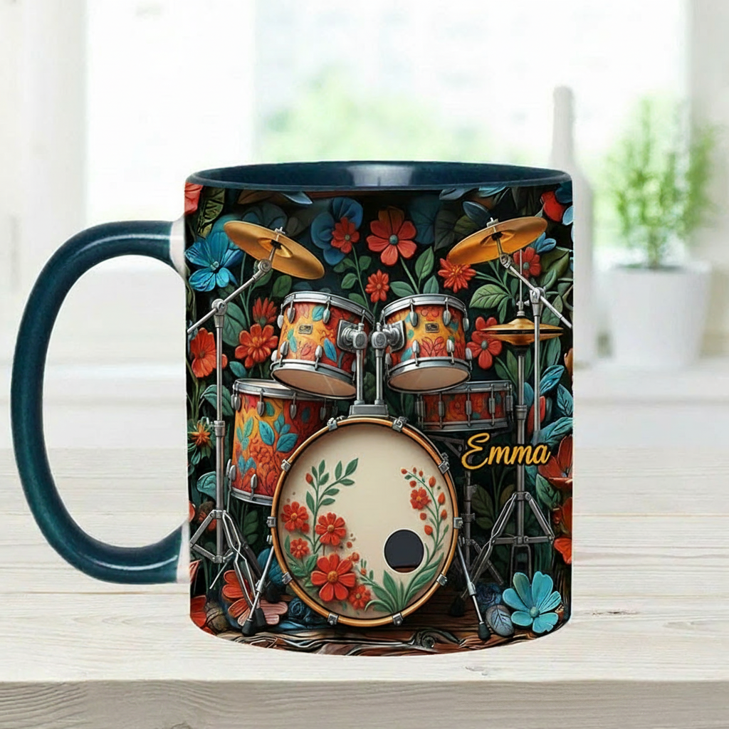Personalized Drum Mug Custom Name Gift for Her Music Lover Drum Lover Present for Mother Wife Daugther Girlfriend