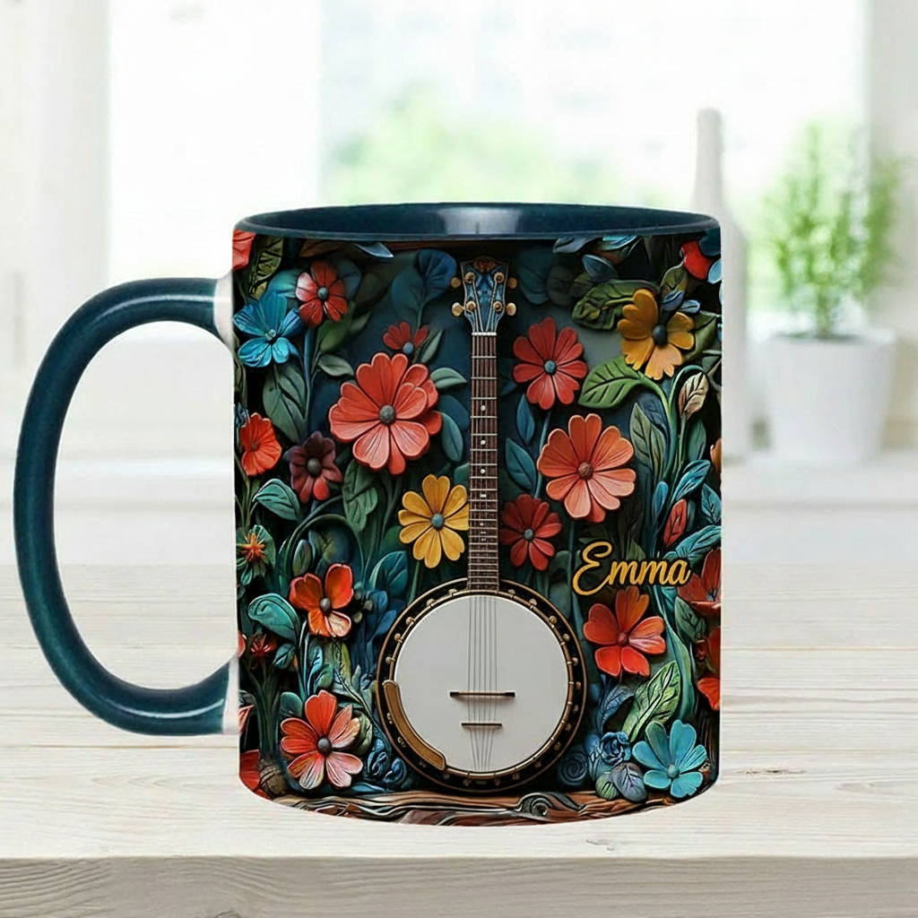 Personalized Banjo Mug Custom Name Gift for Her Music Lover Banjo Lover Present for Mother Wife Daugther Girlfriend