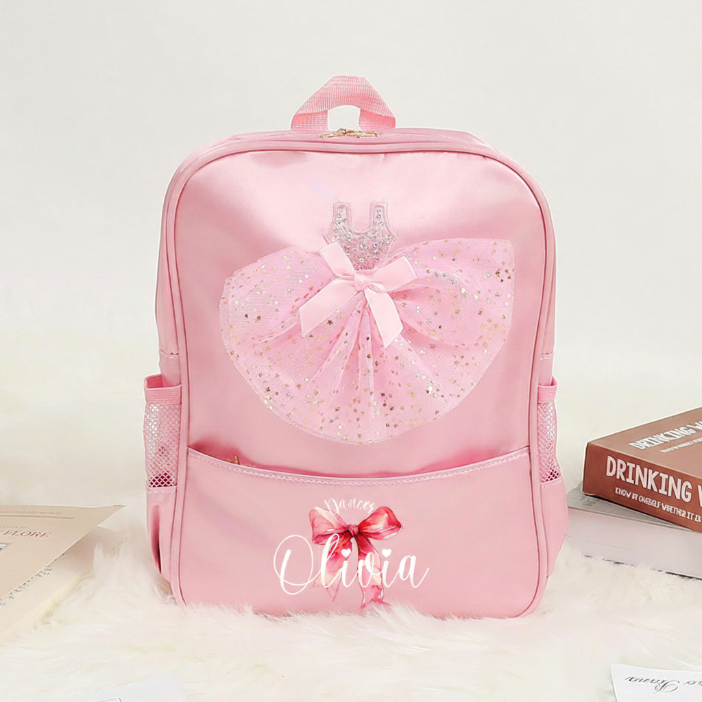 Personalized Watercolor Bow Tie Dance Bag for Girls Name Backpack Pink Ballet Dance Bag Gymnastic Cheer Girls Christmas Gifts Back To School Gift