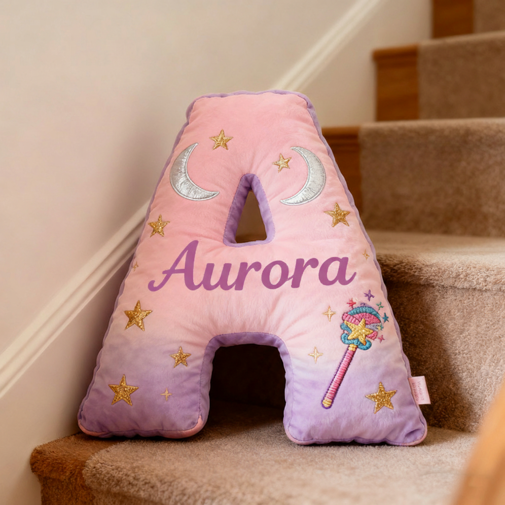 Personalized Graphic 3D Print Magic Fairy Wand Letter Pillow with Your Own Name Soft Stuffed Toy for Kids Unique Decorative Cushion for Girls' Room