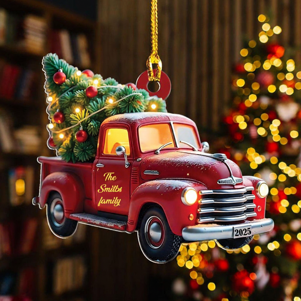 Personalized Red Truck Christmas Ornament and Custom Name Ornament and Personalized Christmas Ornament