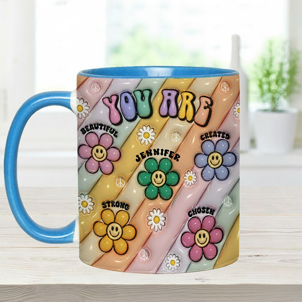 Personalized Hippie Accent Mug You Are Beautiful Strong Victorious Enough mug for Holiday Decor Family Gifts and Party Favors