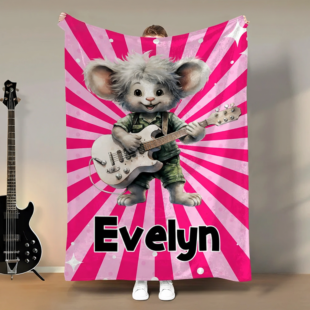 Personalized Rock Animal Multi Color Soft Throw Blanket with Name Home Decor Birthday Gift for Rock Music Lover
