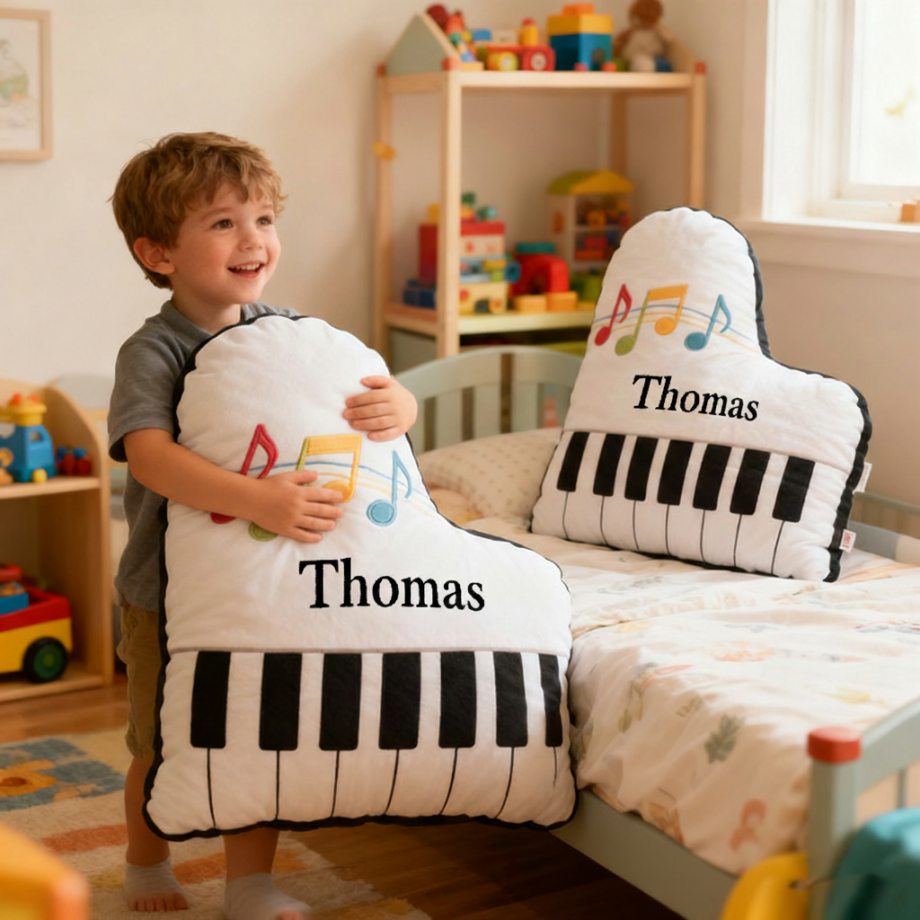 Personalized Graphic 3D Print Piano Pillow With Your Own Name Soft Stuffed Toy for Kids Music Lovers Unique Decorative Cushion for Kids' Room and Music Room