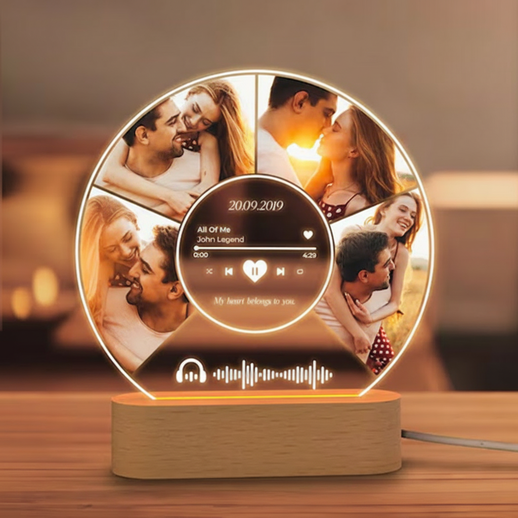 Personalized Song Plaque and Photo Night Light and Custom Music Plaque with Photos Music Lover Gift and Couple Gifts and Anniversary Gift for Couple