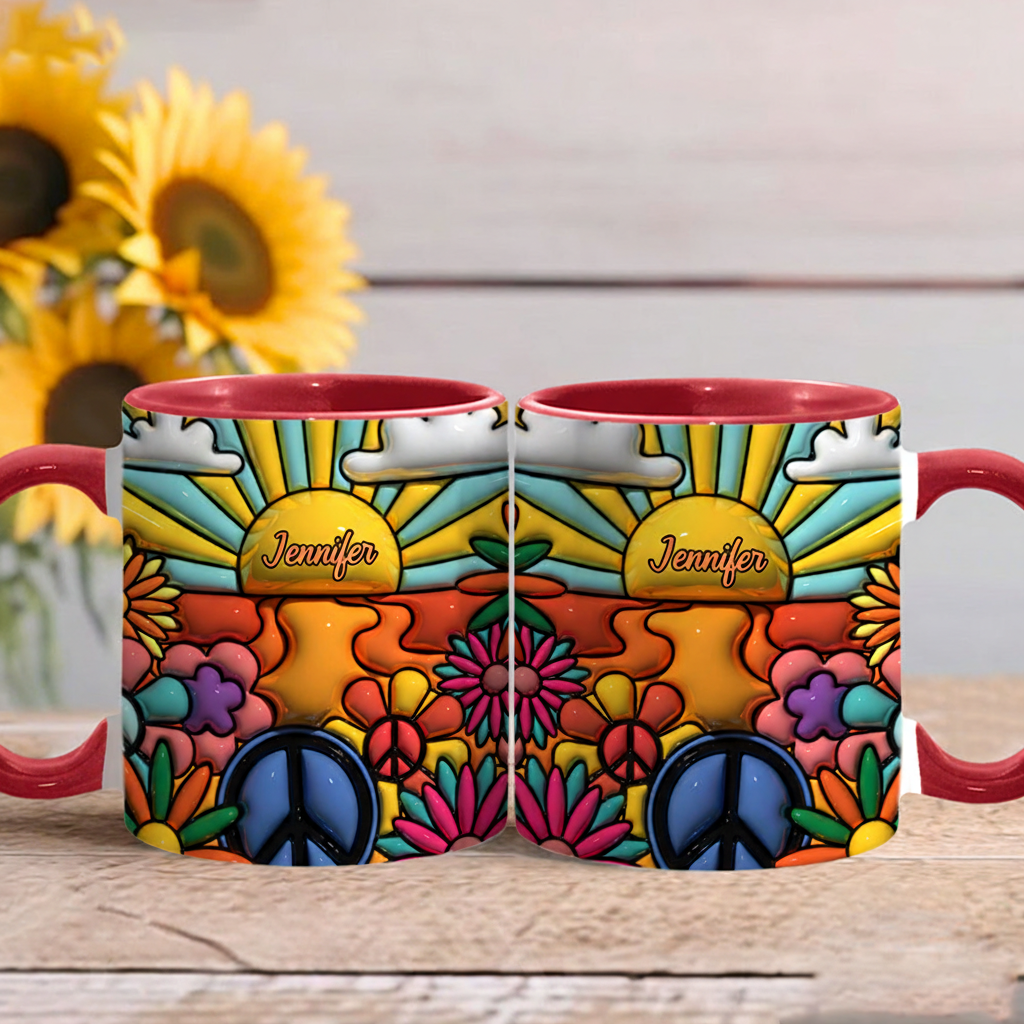 Personalized Hippie Accent Mug Hippie Lover Gifts Colorful Hippie Coffee Mug Bohemian Coffee Mug Peace Love Cup