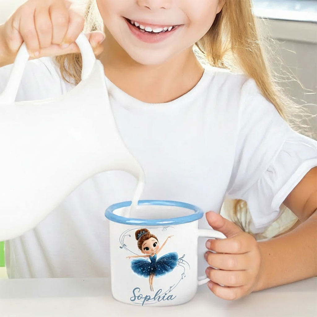 Personalized Cute Cartoon Ballet Girl Dance Lover Enamel Mug with Initial and Name Back to School Birthday Gift for Kids