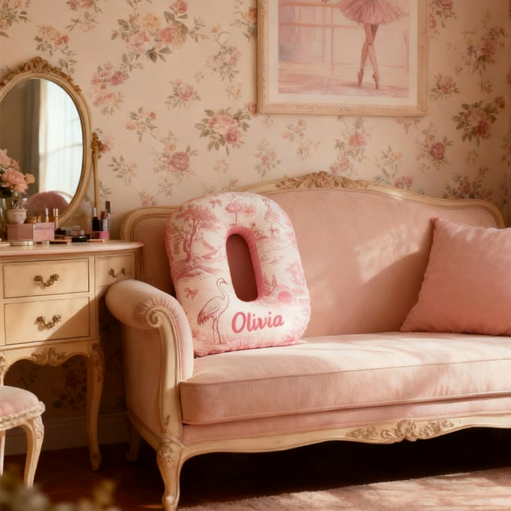 Personalized Graphic 3D Print Toile De Jouy Ballet Alphabet Shaped Pillow for Dance Lovers Initial Pillow Christmas Gift for Kids