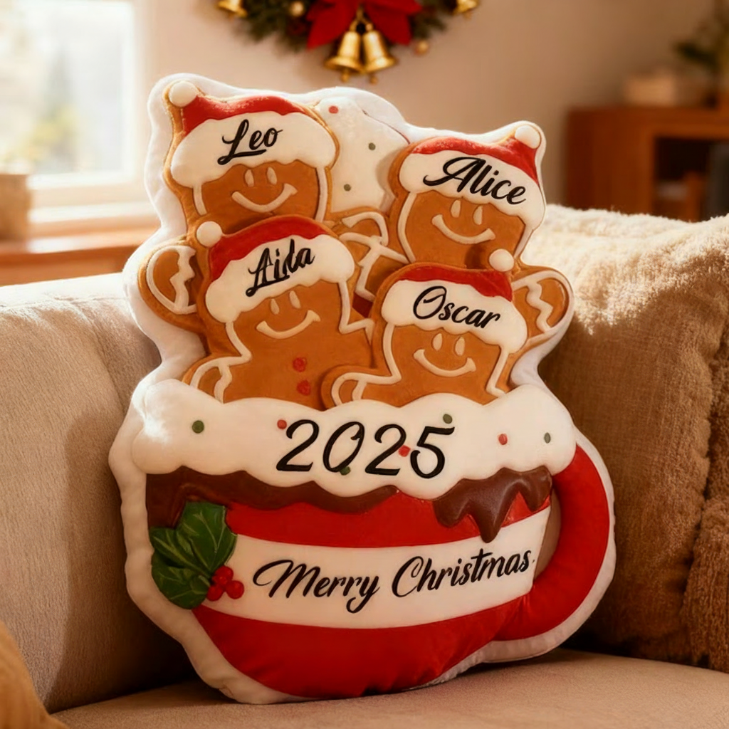 Personalized Gingerbread Family Pillow Custom Name Xmas Cushion Holiday Decor Gift Gingerbread Mug Pillow Merry Christmas 2025