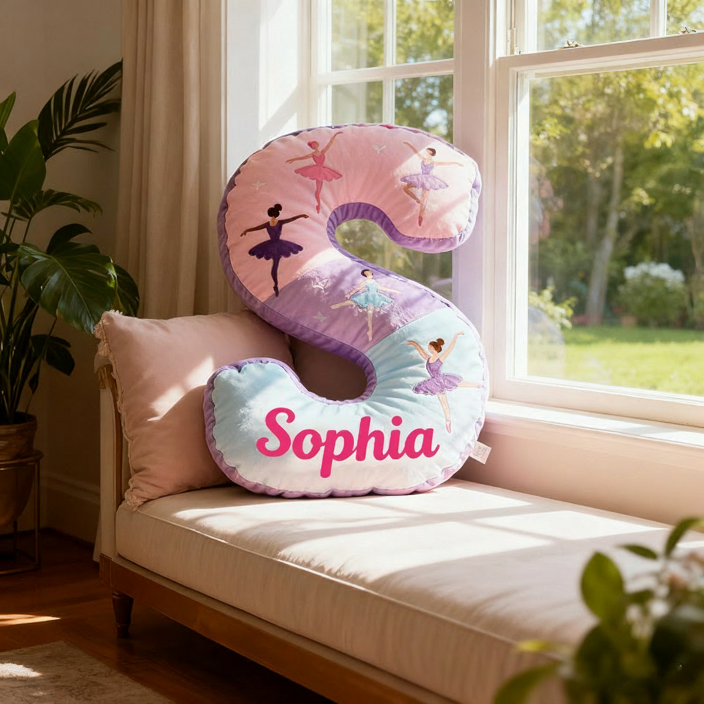 Personalized Graphic 3D Print Ballet Dancers Pillow With Your Own Name Soft Stuffed Toy for Kids Unique Decorative Cushion for Girls' Room