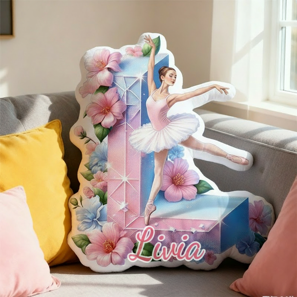 Personalized Crystal Ballet Alphabet Shaped Pillow for Dance Lovers Initial Pillow Christmas Gift for Kids