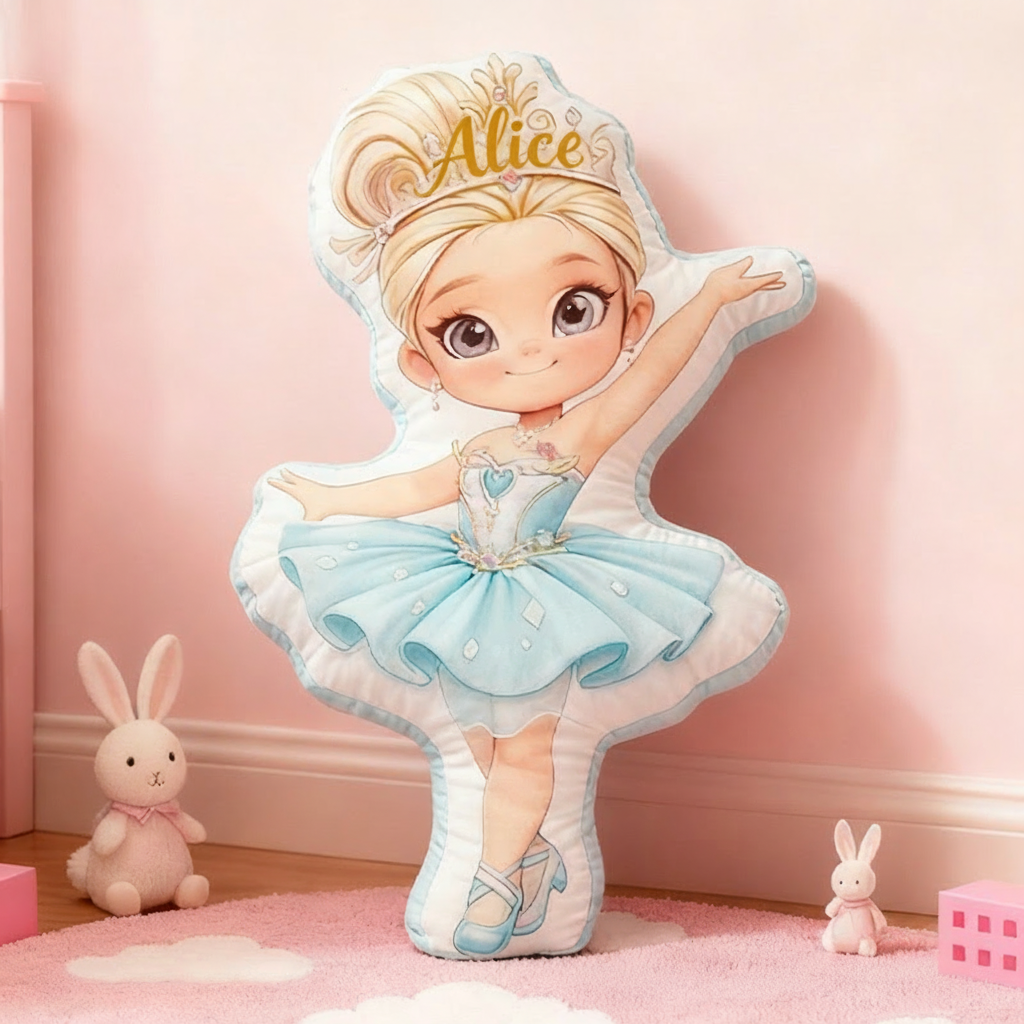 Personalized Ballet Dancers Pillow with Your Own Name Soft Stuffed Toy for Kids Unique Decorative Cushion for Girls' Room and Dance Studio