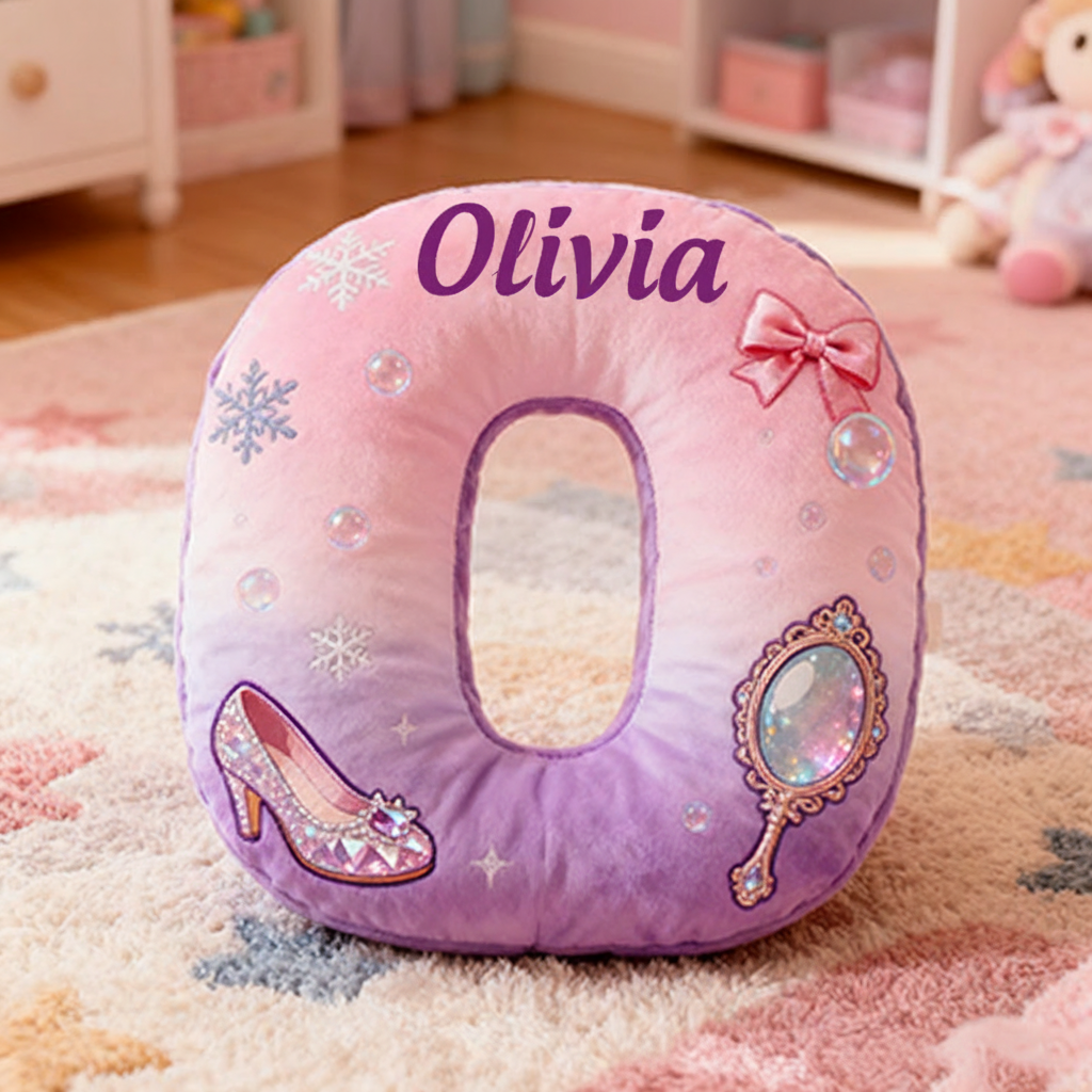 Personalized Colorful 26Letters Magic Mirror and Crystal Shoe Cute Graphic 3D Print Pillow Cute Magic Beautiful Letter Custom Pillow Gift for Kids