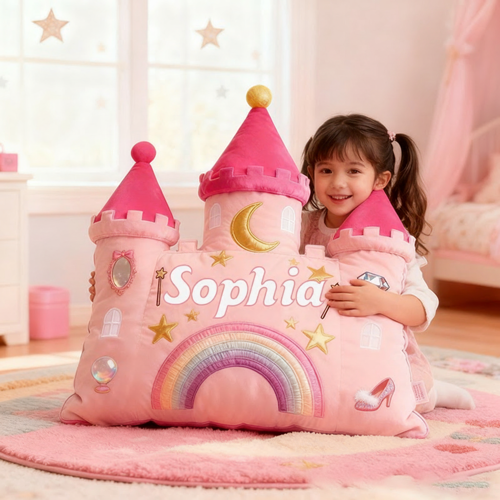 Personalized Castle Pillow with Rainbow Stars and Moon Design for Magical and Cozy Fairy Tale Pillow Custom Pillow Christmas Gift for Kids