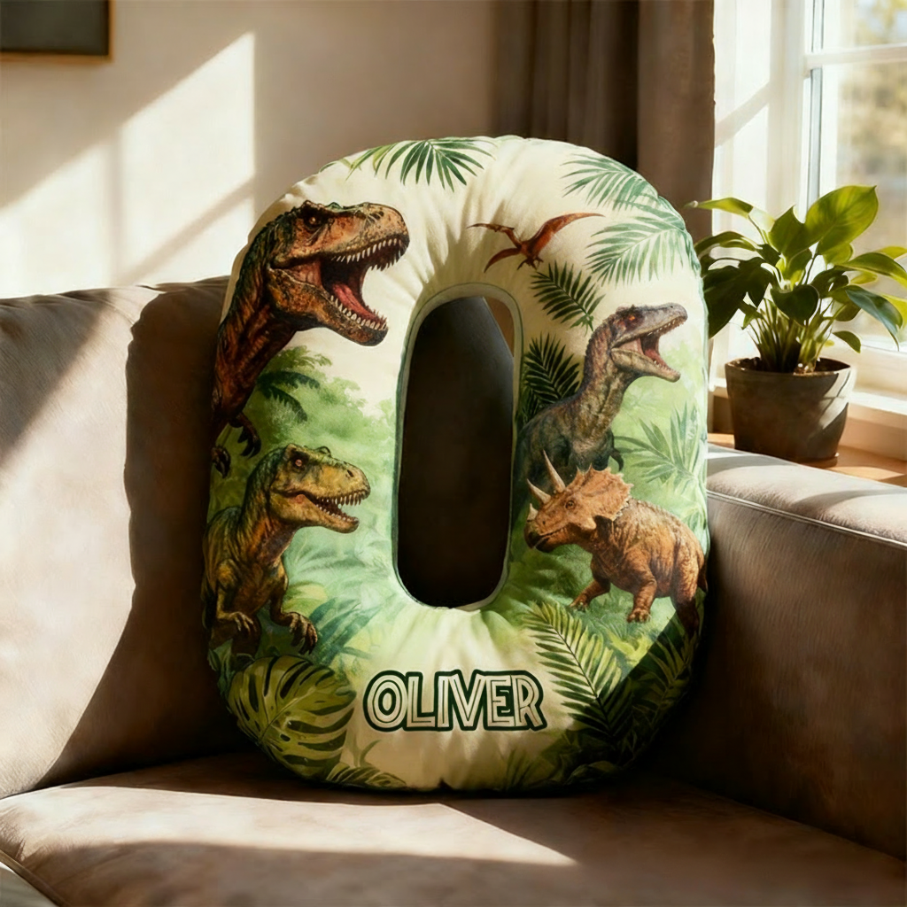Personalized Dinosaur Alphabet Shaped Pillow for Dinosaur Movie Lovers Initial Pillow Christmas Gift for Boys Kids