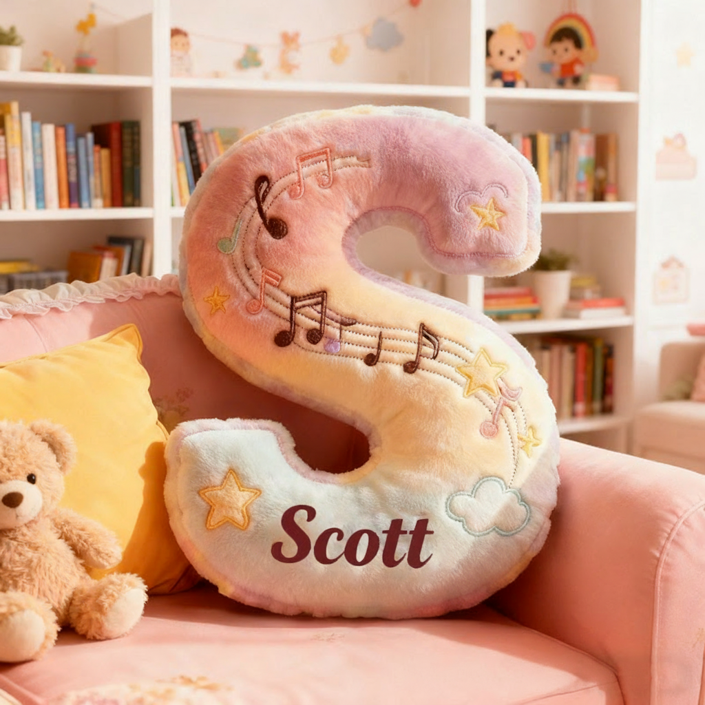Personalized Graphic 3D Print Rainbow Notes Music Pillow with Your Own Name Soft Stuffed Toy for Kids Music Lovers Unique Decorative Cushion for Girls' Room and Music Room