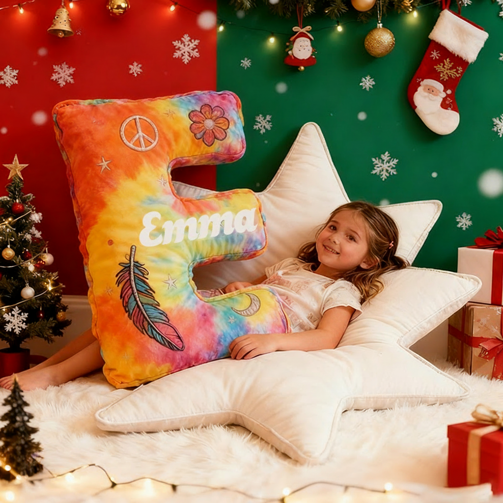 Personalized Colorful 26 Letters Cute Pillow Beautiful Hippie Letter Custom Hippie Pillow Christmas Gift for Kids
