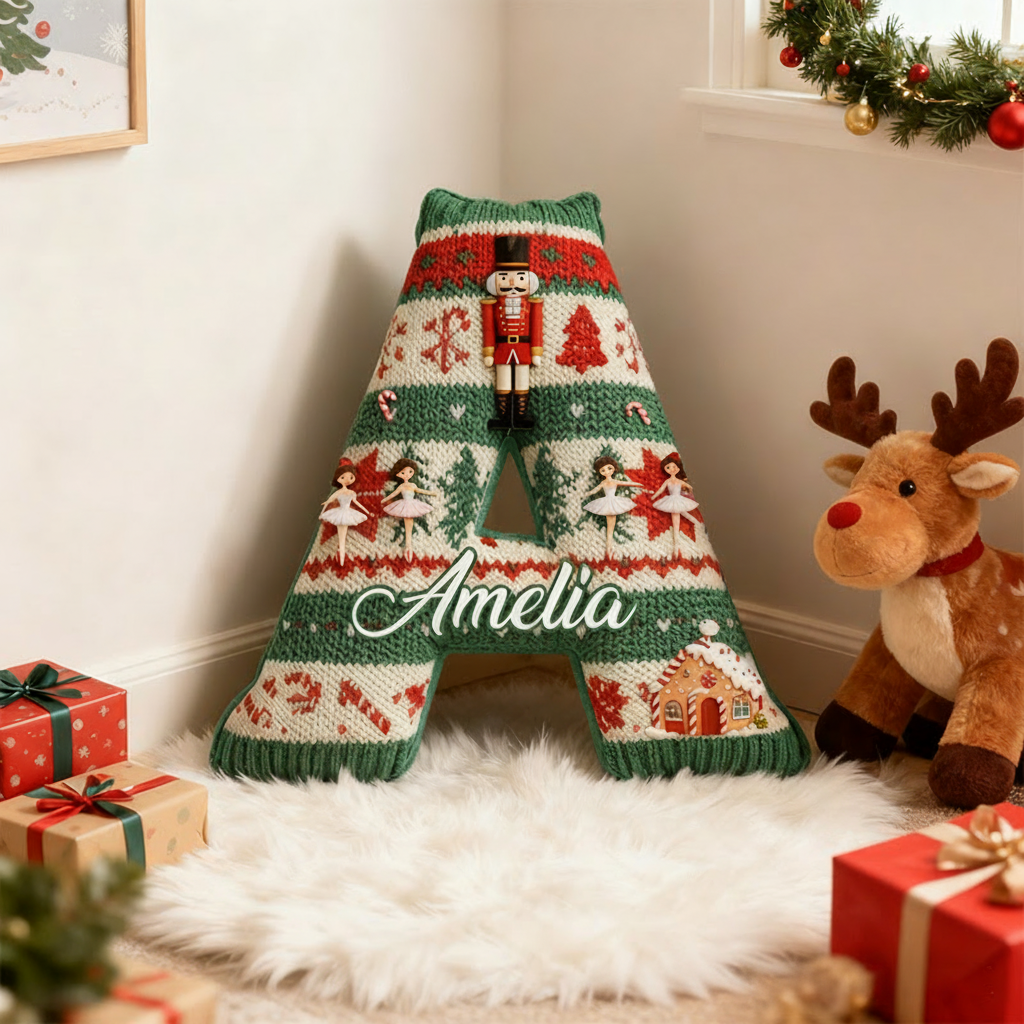 Personalized Graphic 3D Print Nutcracker Ballet Warmth Alphabet Shaped Pillow for Dance Lovers Initial Pillow Christmas Gift for Kids
