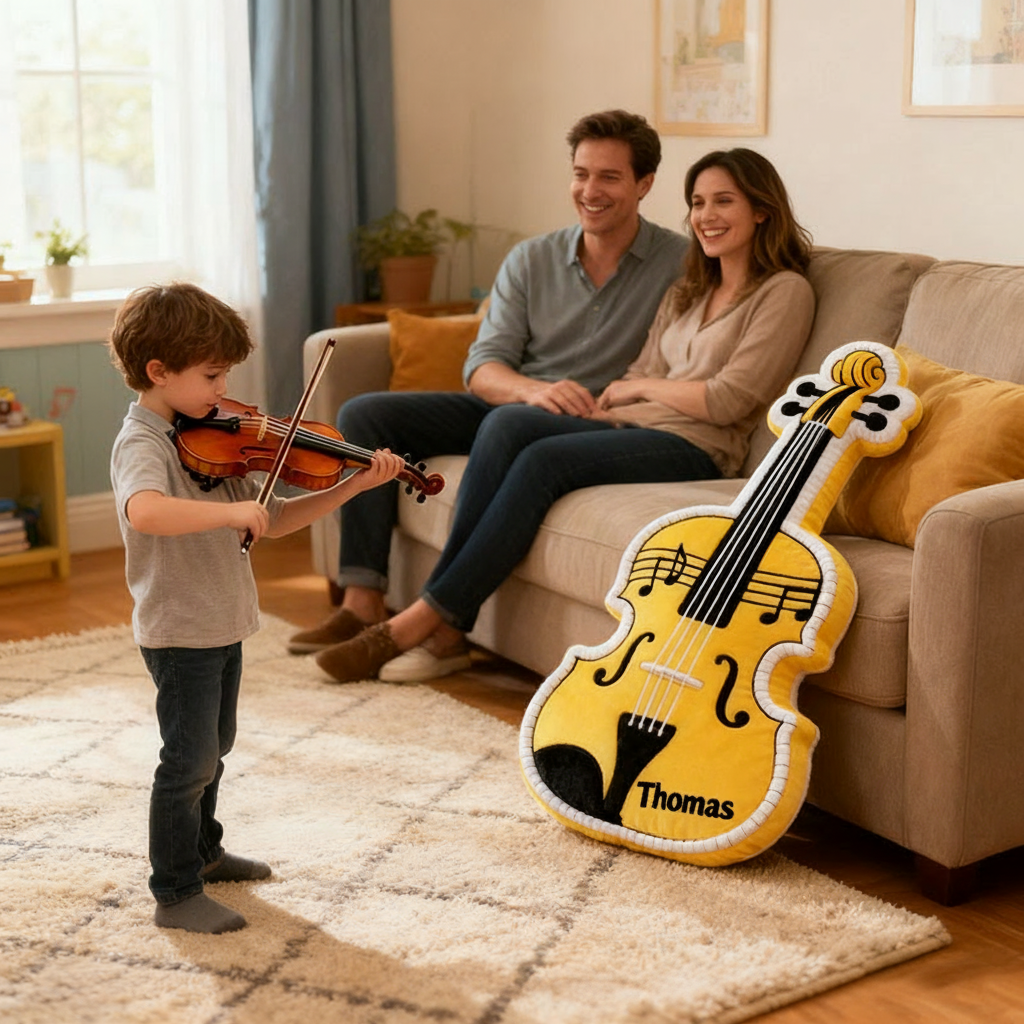Personalized Graphic 3D Print Violin Pillow With Your Own Name Soft Stuffed Toy for Kids Music Lovers Unique Decorative Cushion for Room and Music Room