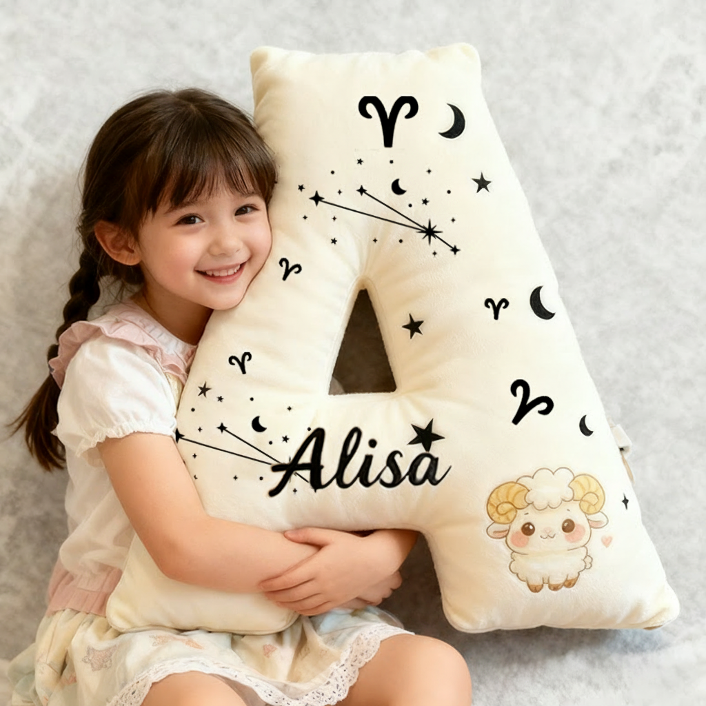 Personalized Zodiac Pillow with Constellations Zodiac Symbols Stars Moons and Cute Ram Design for a Cozy Astrological Touch Graphic 3D Print Pillow