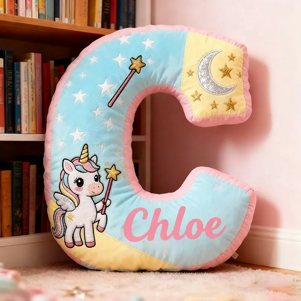 Personalized Graphic 3D Print Magic Horse Pillow with Your Own Name Soft Stuffed Toy for Kids Unique Decorative Cushion for Girls' Room