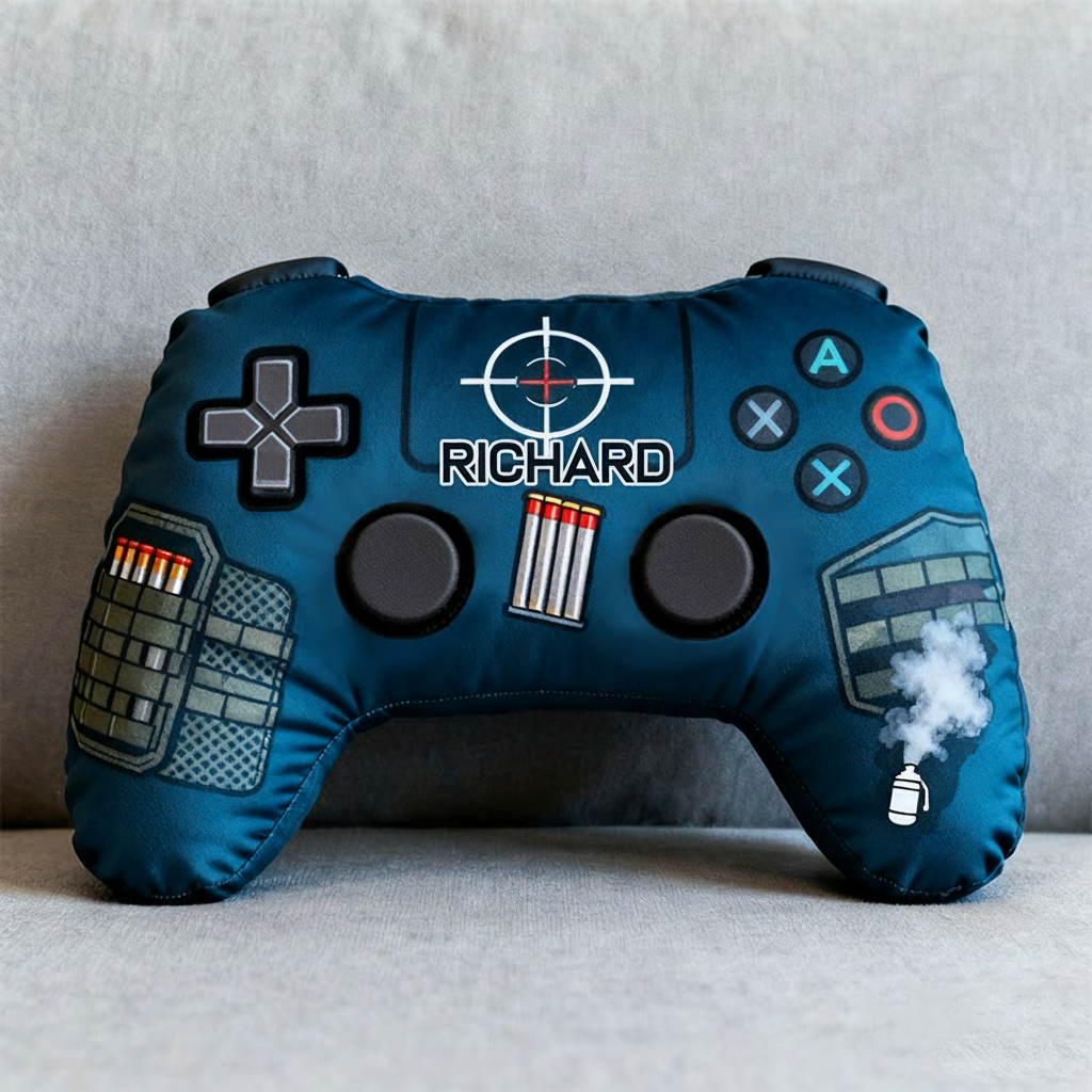 Personalized Graphic 3D Print FPS Style Game Controller Shaped Pillow for Game Lovers Plush Pillow Christmas Gift for Kids