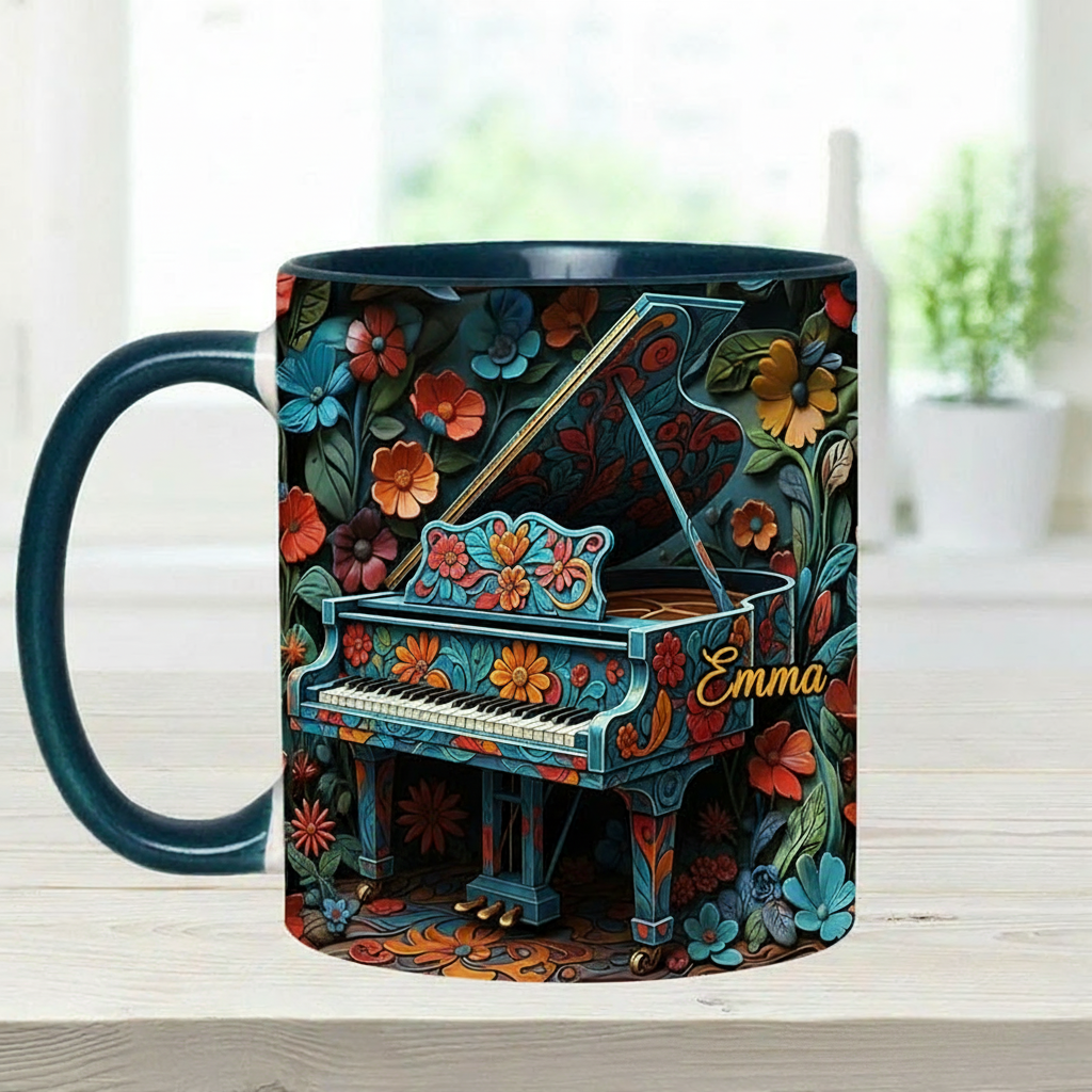 Personalized Piano Mug Custom Name Gift for Her Music Lover Piano Lover Present for Mother Wife Daugther Girlfriend