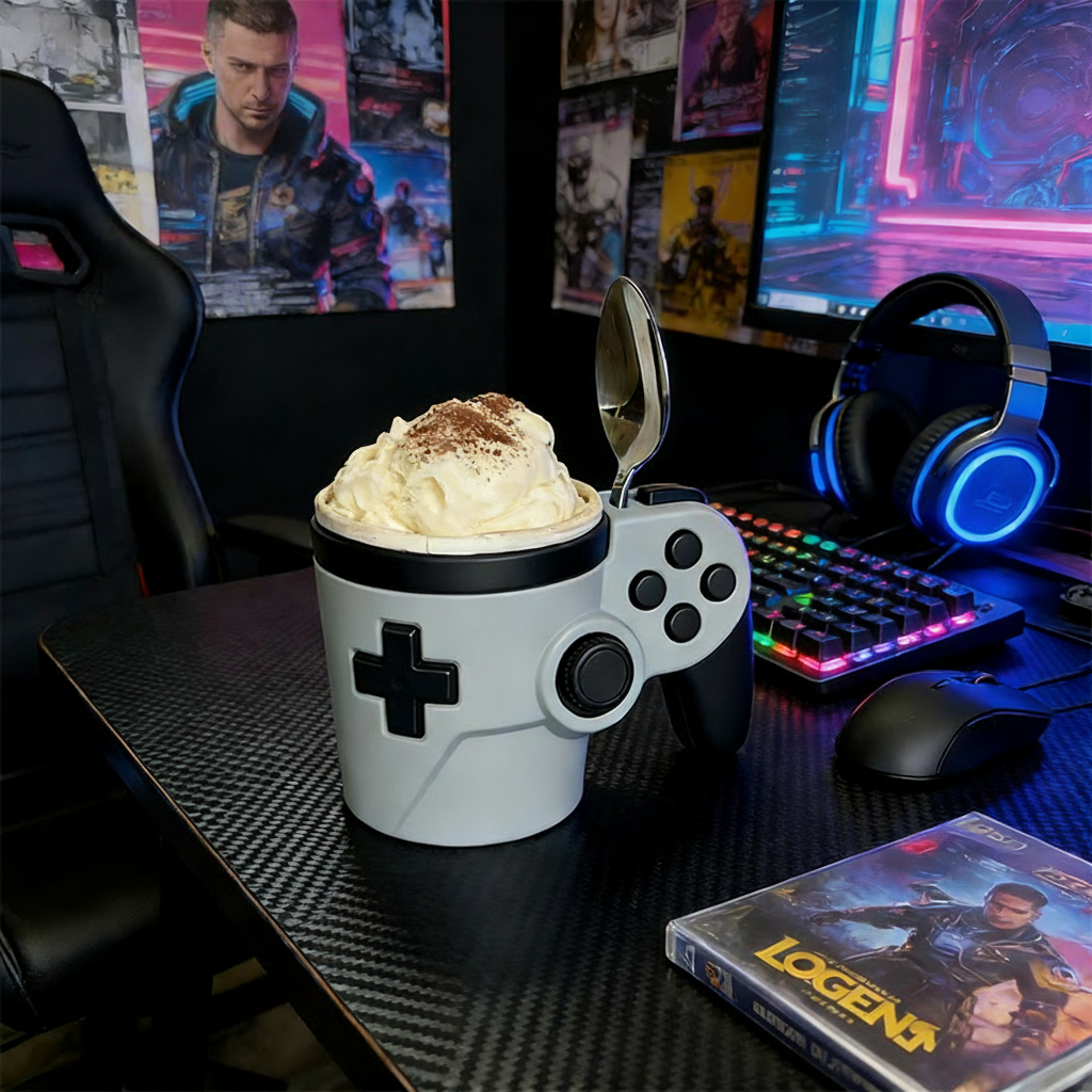 Personalized Couple Morden Controller Gamer Ice Cream Pint Holder with Spoon Slots Eco-Friendly 3D Print for Game Lovers