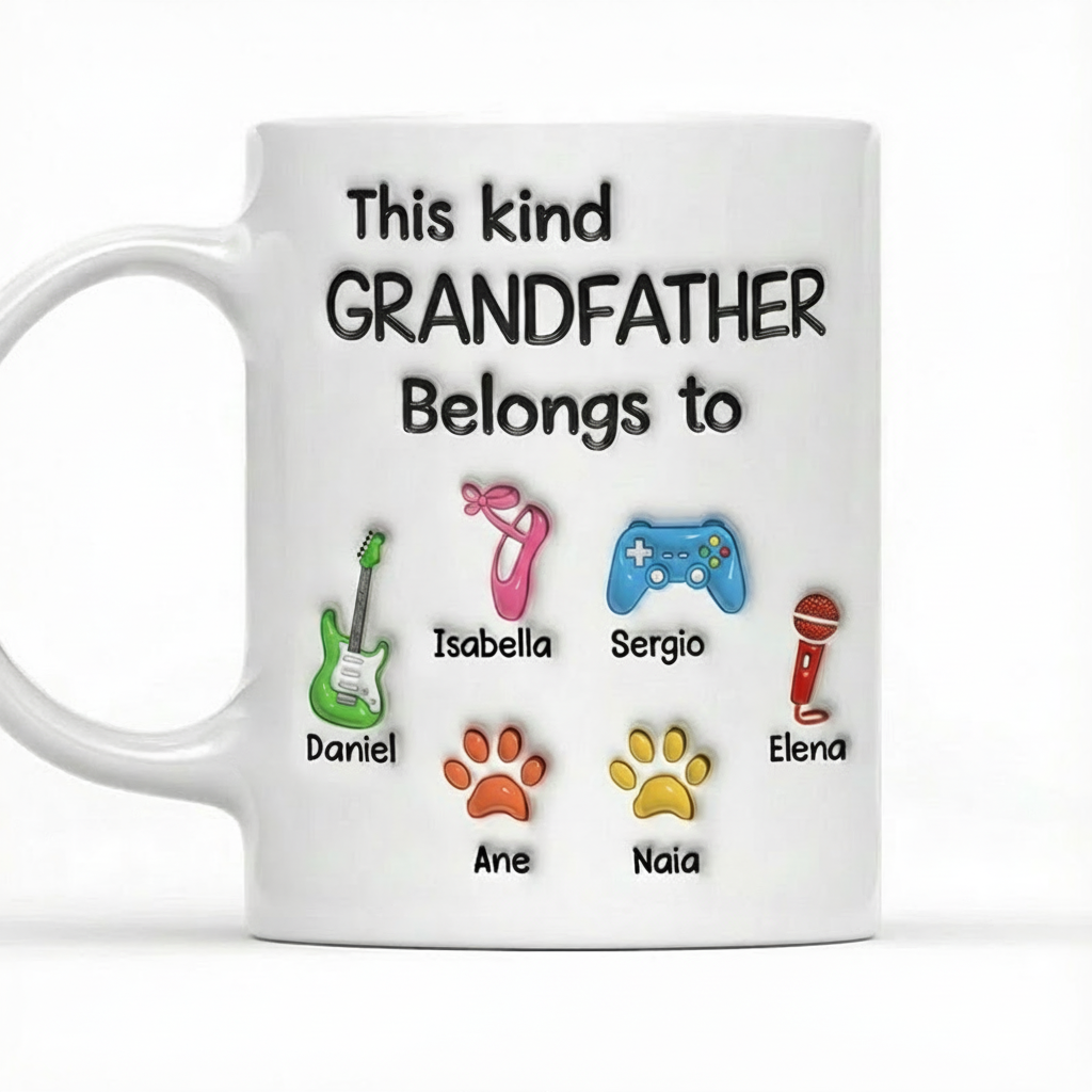 Personalized This Kind Grandfather Belongs To Mug Custom with Icons Name Text for Birthday Father's day Holiday