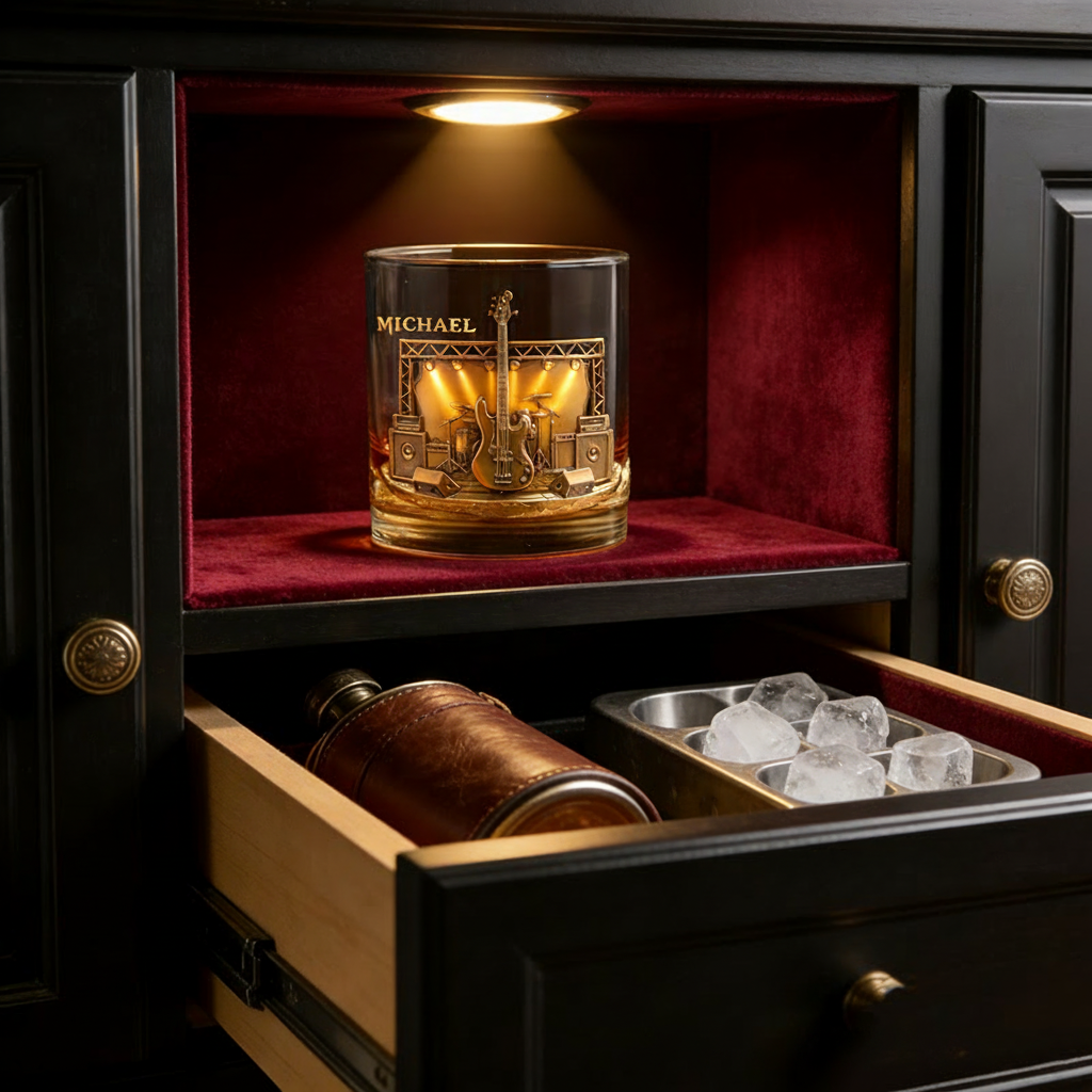 Personalized Bass Whiskey Glass Custom Name Whiskey Glass Engraved Glasses Gift Bassist Birthday Concert Holiday Gift