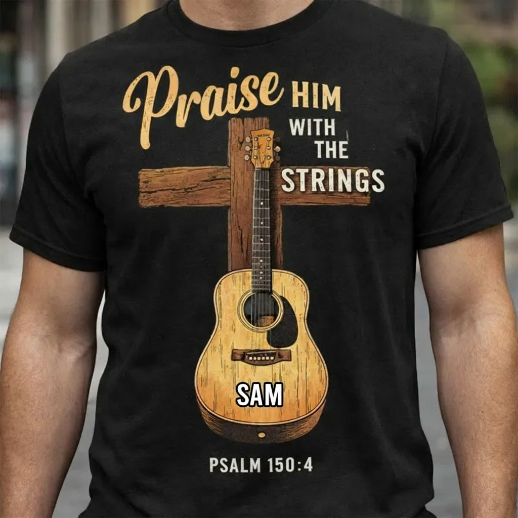 Personalized Classic T-Shirts Praise Him With My Strings T-Shirt Vintage Music Graphic Tee for Music Lovers