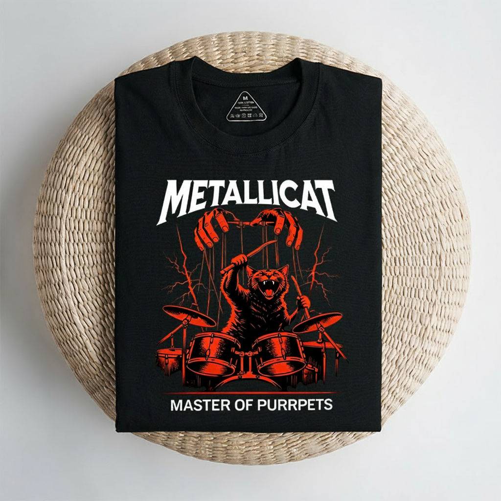 Personalized Classic T-Shirts Metal Cat T-Shirt Vintage Music Graphic Tee for Music Lovers