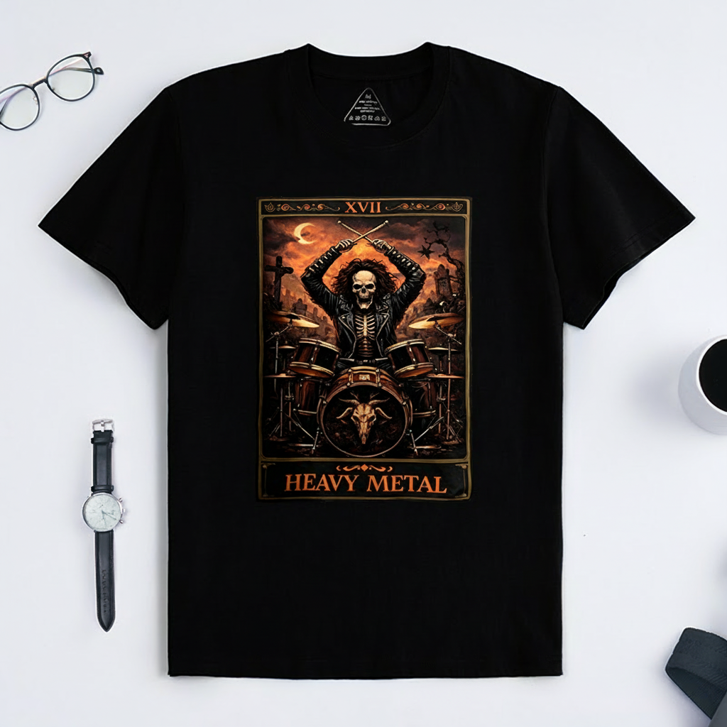 Personalized Classic T-Shirts Heavy Mental Skull T-Shirt Vintage Music Tarot Graphic Tee for Music Lovers