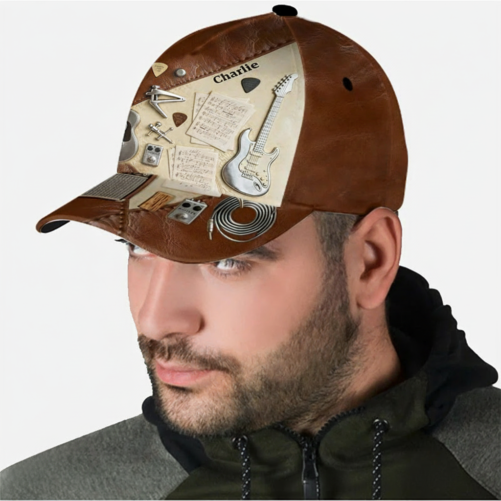 Personalized Guitarist Name 3D Print Baseball Cap With Adjustable Snap for Music Lover Perfect Music Lovers Guitar Lovers Custom Gift Hat