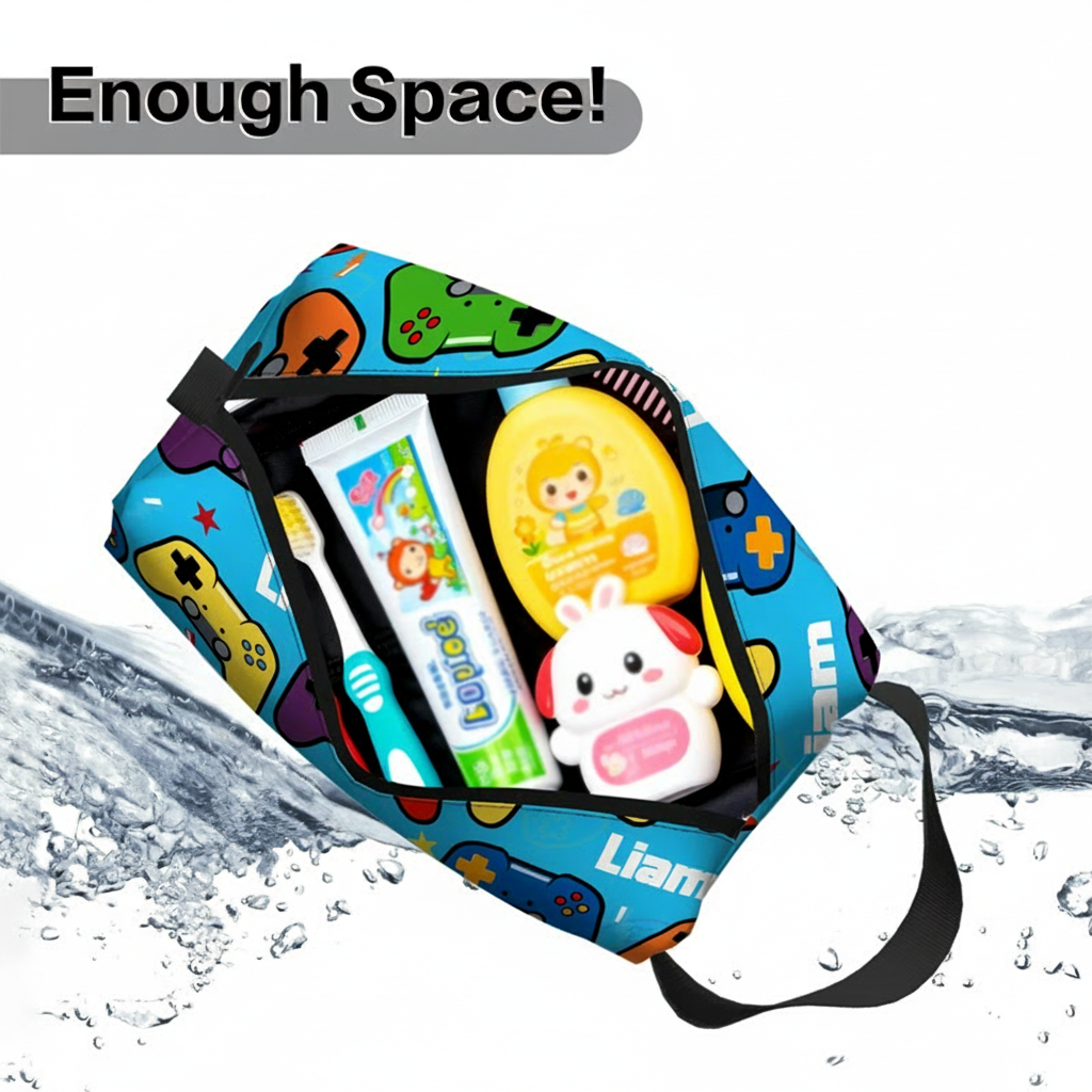 Personalized Pixel Ocean Game Portable Toiletry Bag with Zipper and Handle Dopp Kit Travel Accessory Birthday Gift for Game Lover Kids