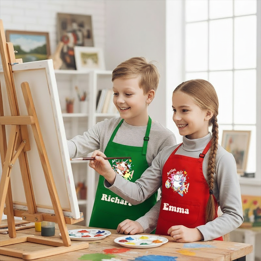 Personalized Cute Animal Kids Art Apron Fantasy Horse Kid Apron Chef Hat Set with Name Cooking Handcraft Activities Birthday Holiday Gift for Kids